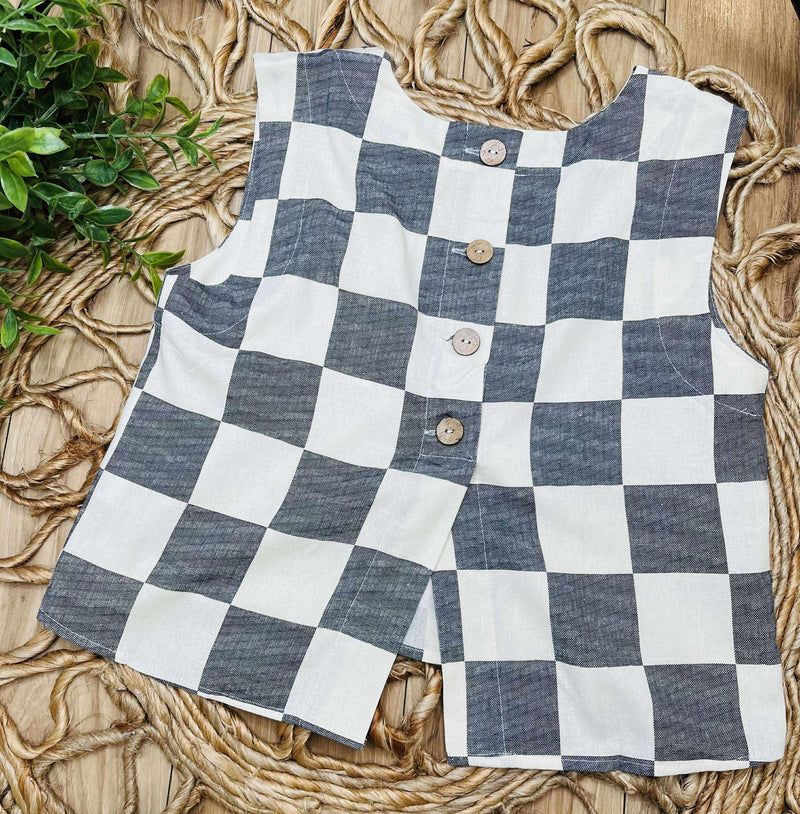 Navy Checkered Sleeveless Set