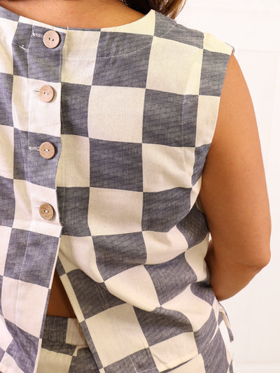 Navy Checkered Sleeveless Set
