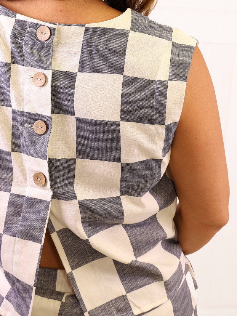 Navy Checkered Sleeveless Set