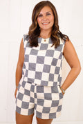 Navy Checkered Sleeveless Set
