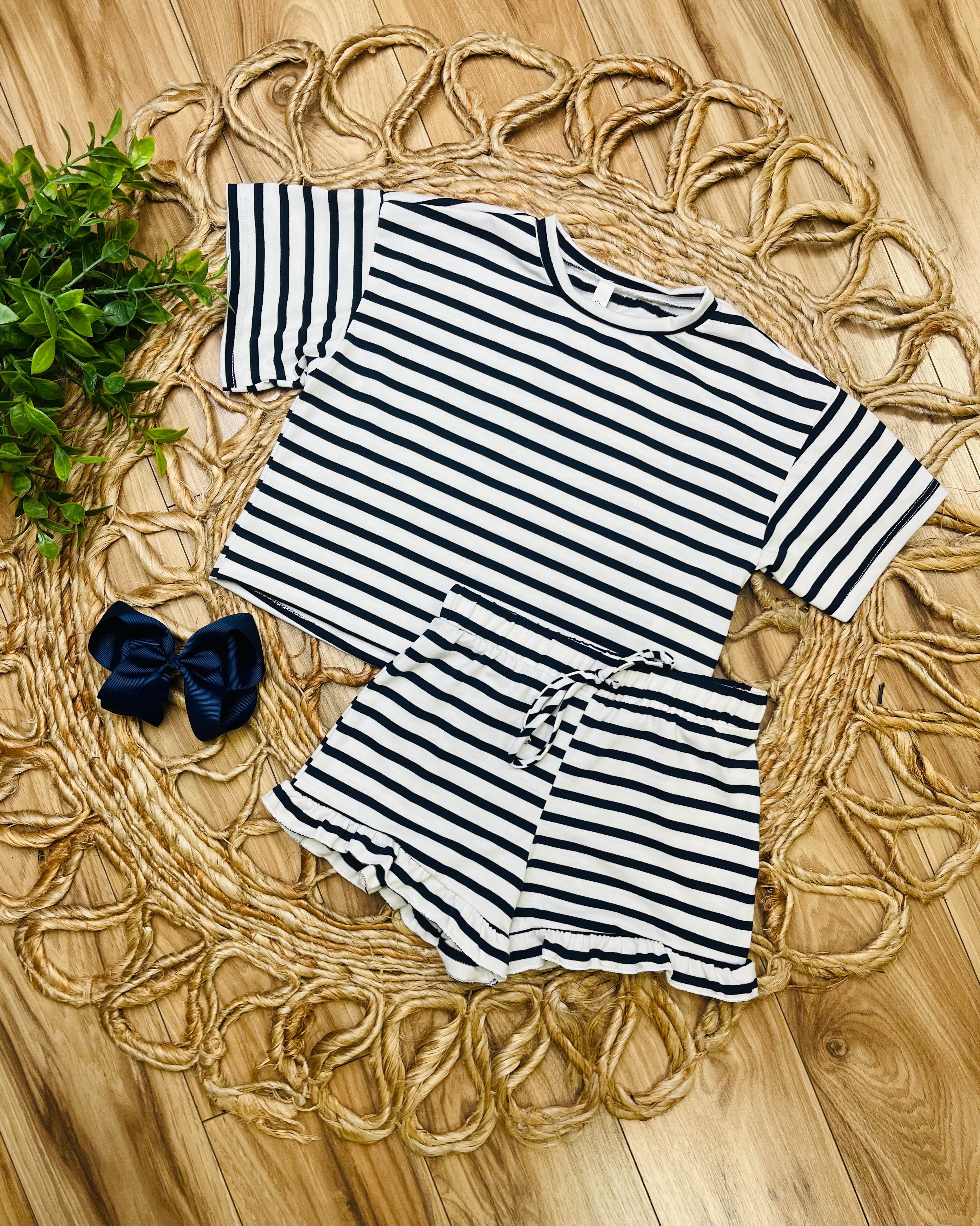 Navy Striped Short Set by Good Girls Outfit
