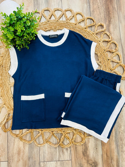 Navy with White Trim 2 Piece Set