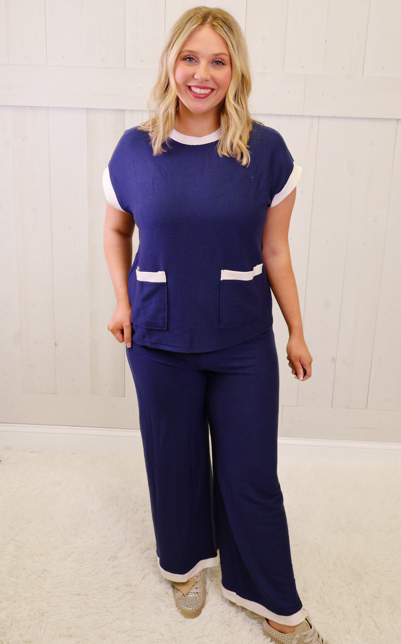 Navy with White Trim 2 Piece Set