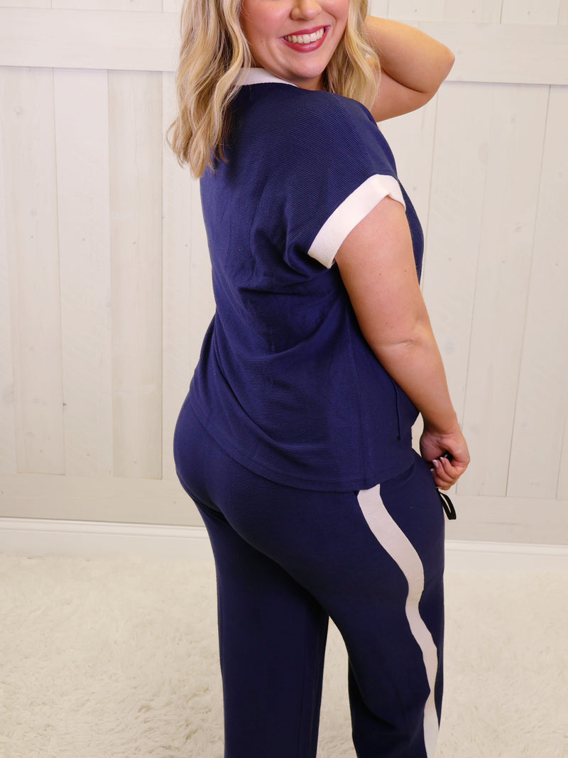 Navy with White Trim 2 Piece Set