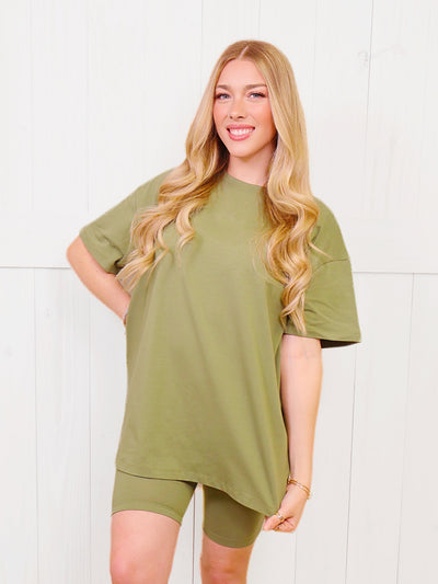 Olive Zenana Biker Short Set