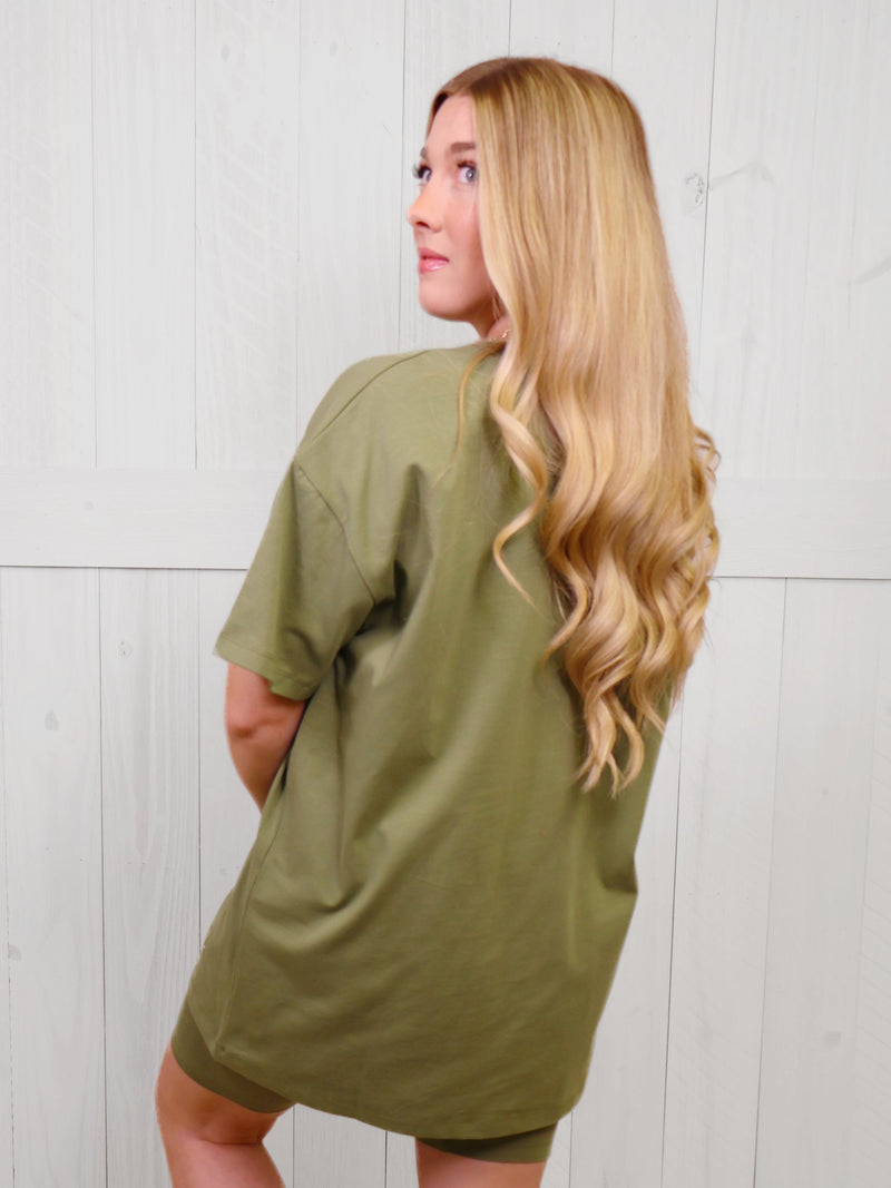 Olive Zenana Biker Short Set