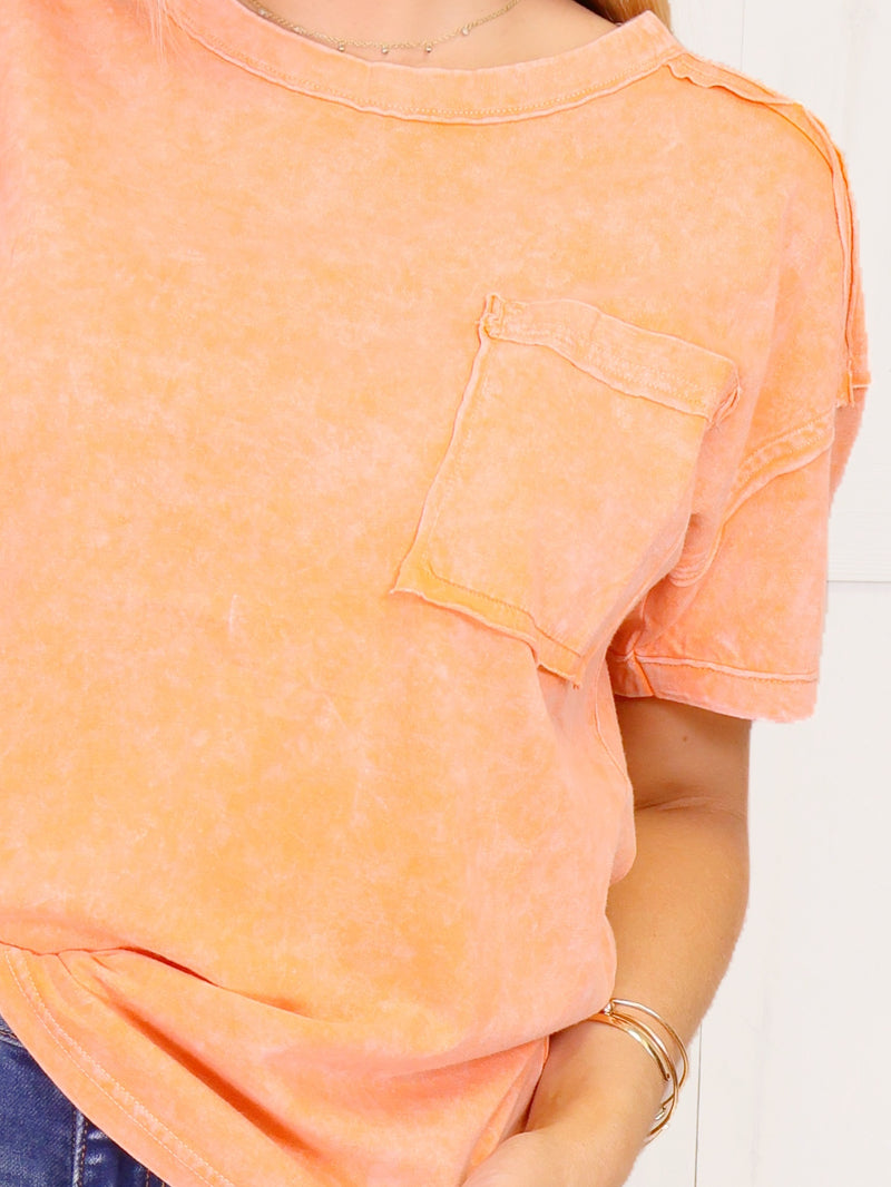 Orange Acid Wash Pocket Top