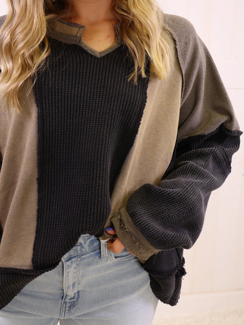 POL Black Mixed Media Oversized Top - Sweater Pullover