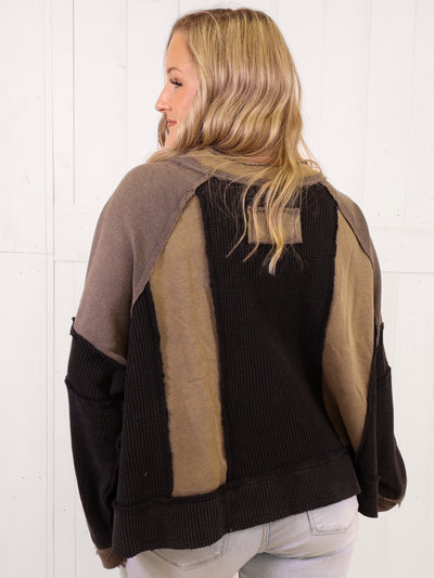 POL Black Mixed Media Oversized Top - Sweater Pullover