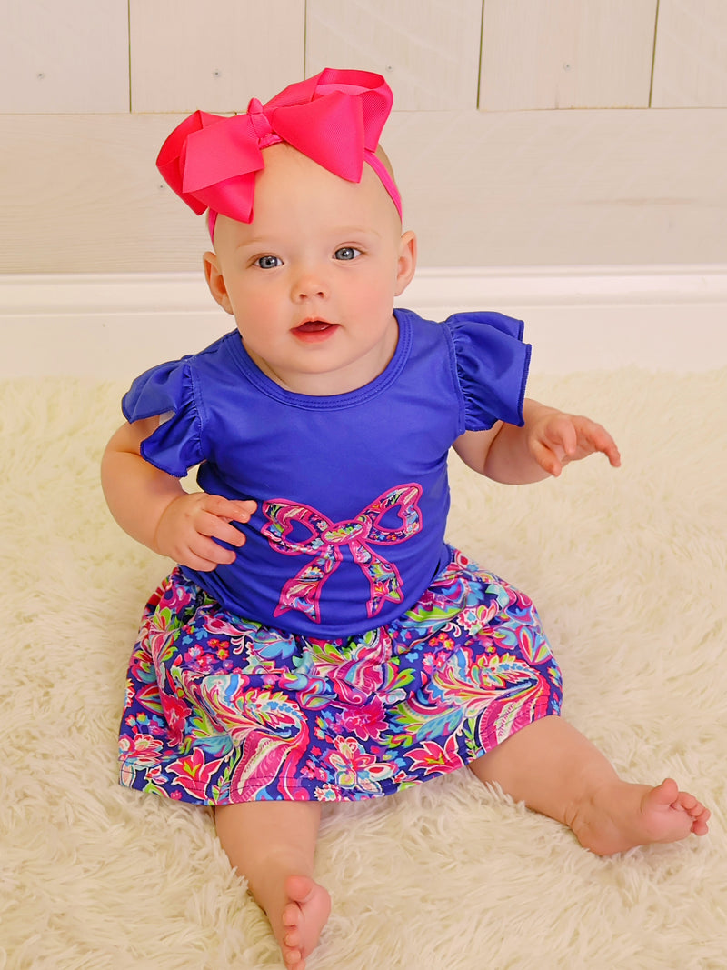 Paisley Print Bow Skort Set Girls