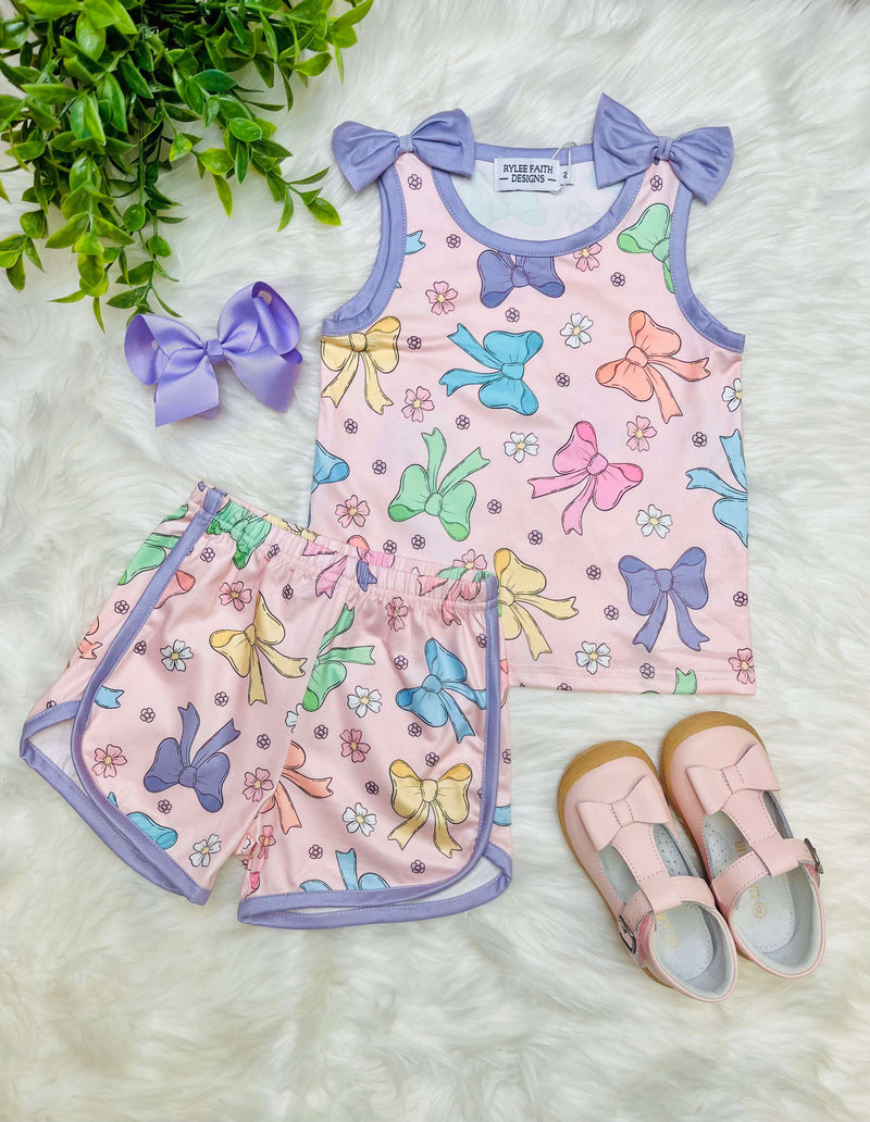 Pastel Bow Short Set Girls