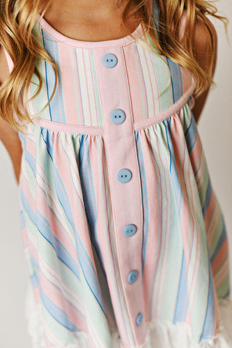 Pastel Striped Dress+Short Outfit Girls