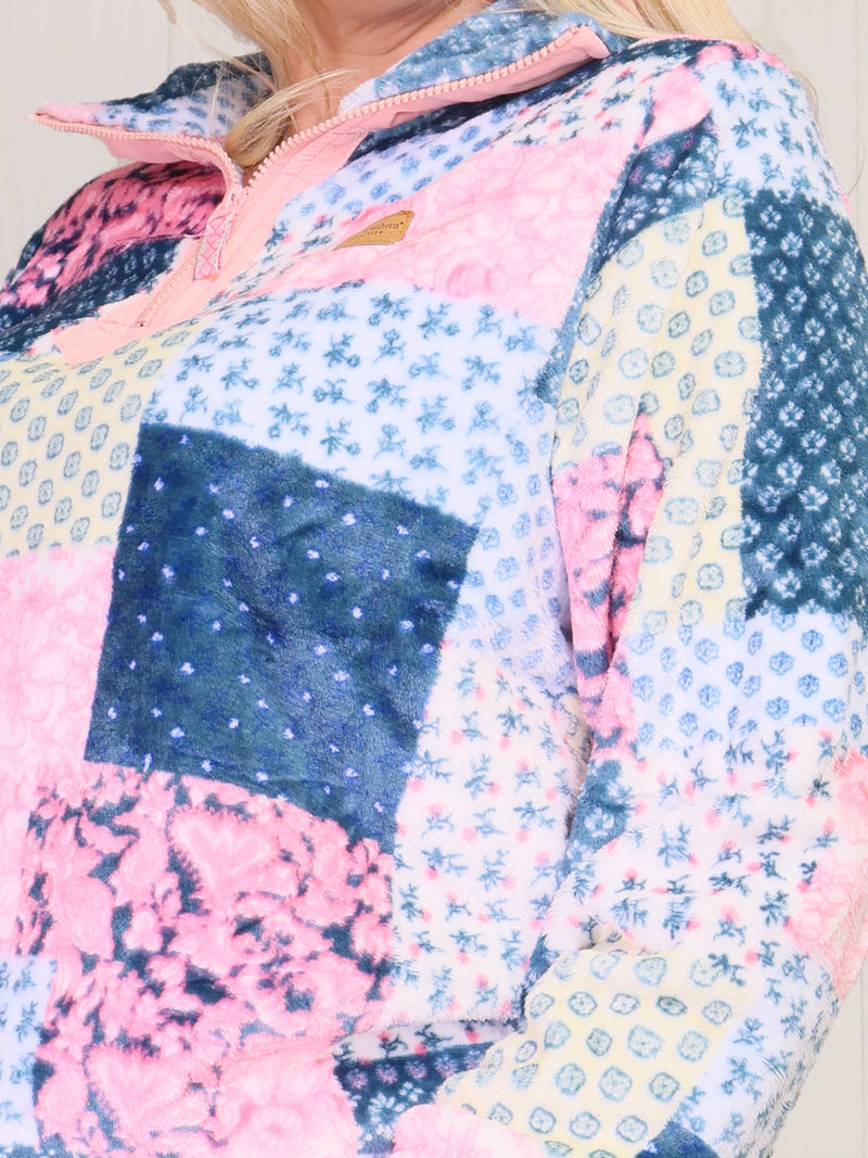 Patchwork Simply Southern Sherpa Pullover Sweater Top