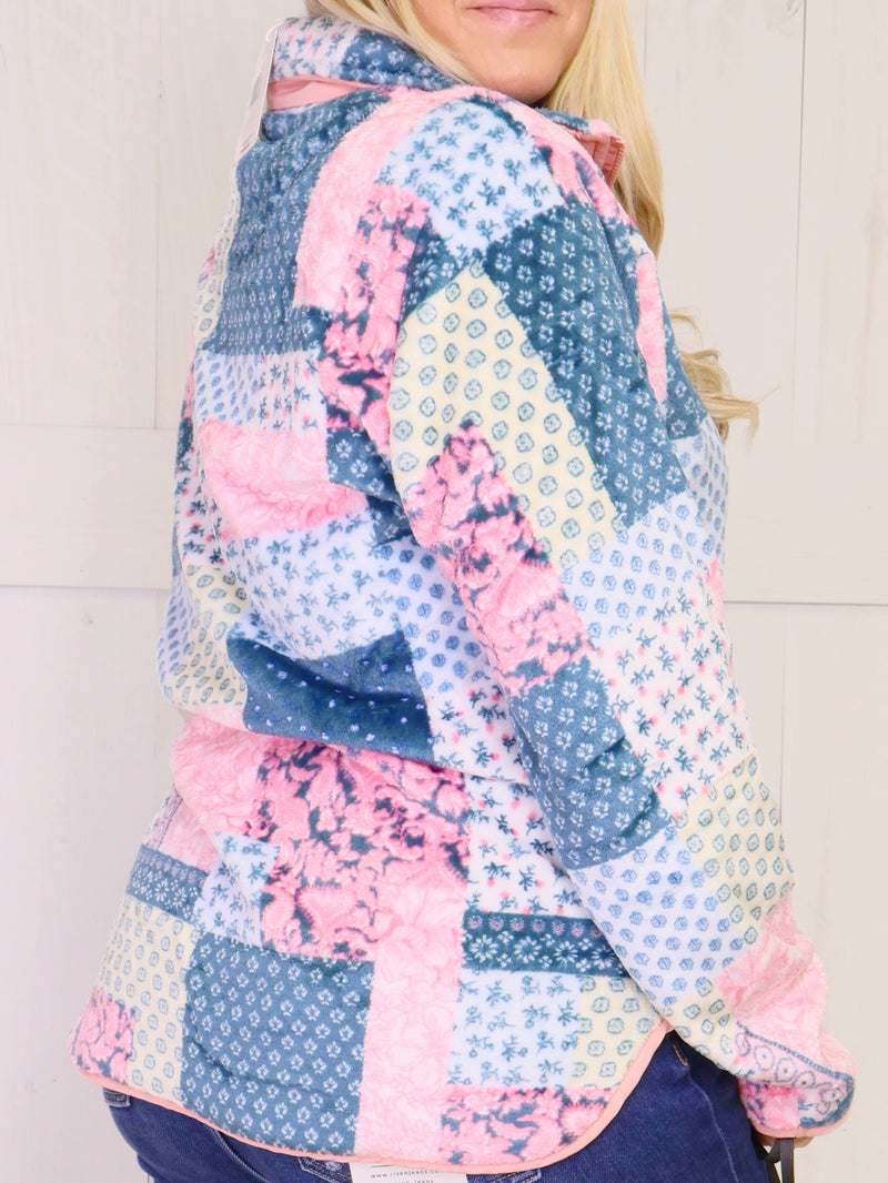 Patchwork Simply Southern Sherpa Pullover Sweater Top