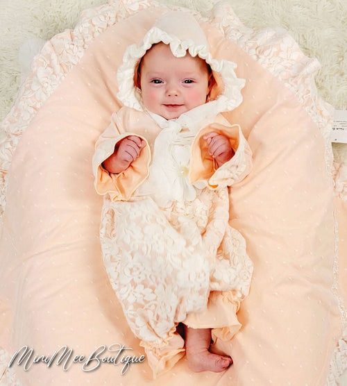 Peach Baby Size 0-3 months (Gown and matching Blanket) - Mini Mee Boutique
