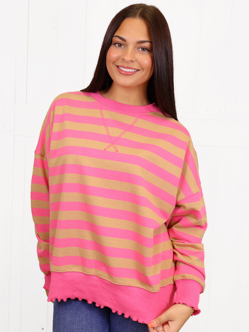 Peach Love Pink and Brown Sweater Top