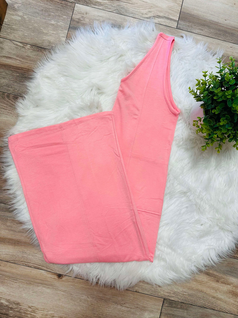 Peachy Pink Deep V Jumpsuit