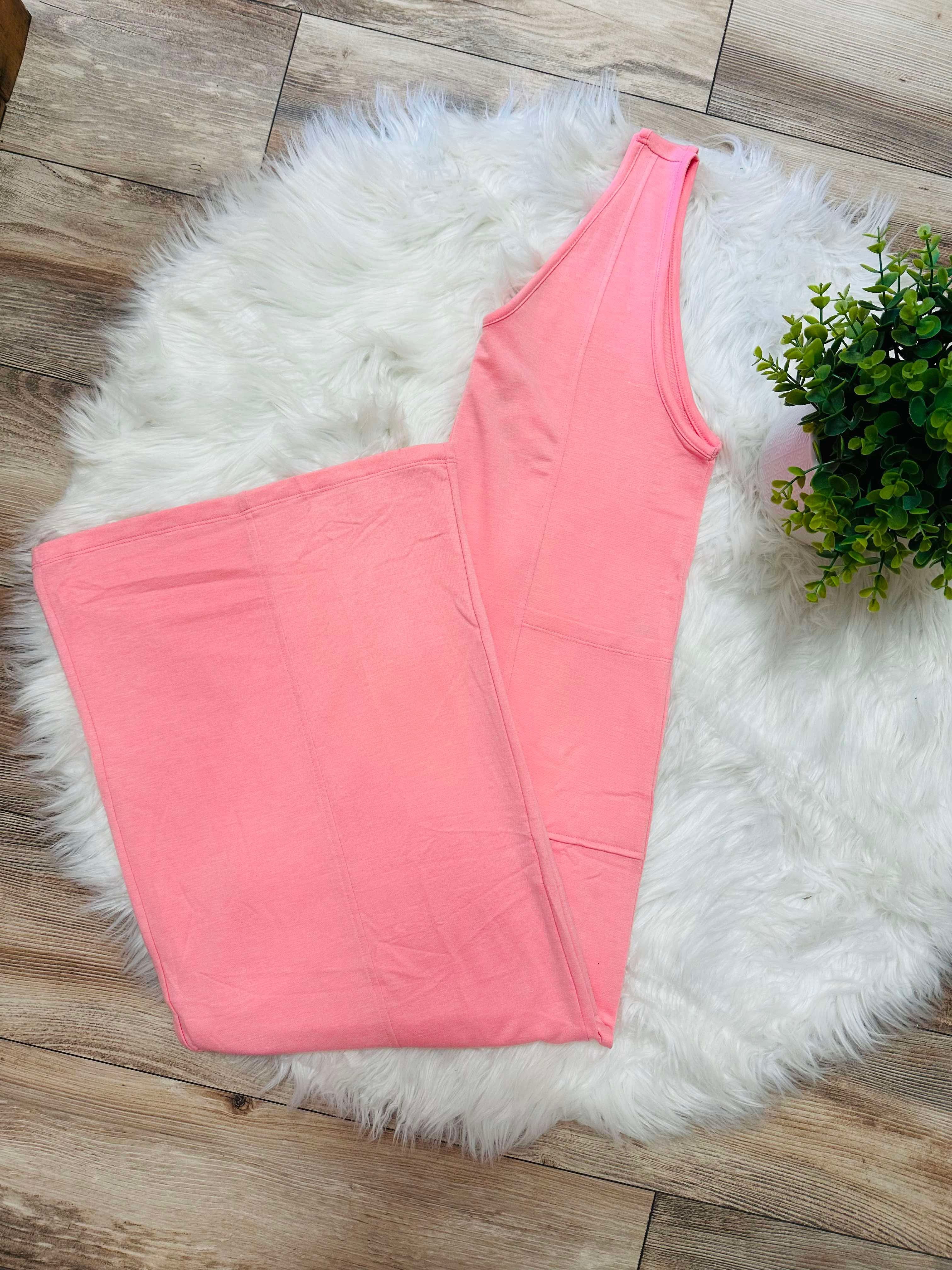 Peachy Pink Deep V Jumpsuit Romper Women's