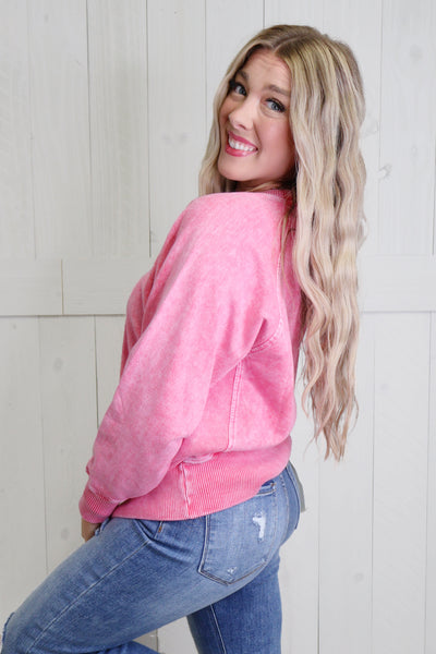 Pink Basic Acid Wash Sweater Pullover