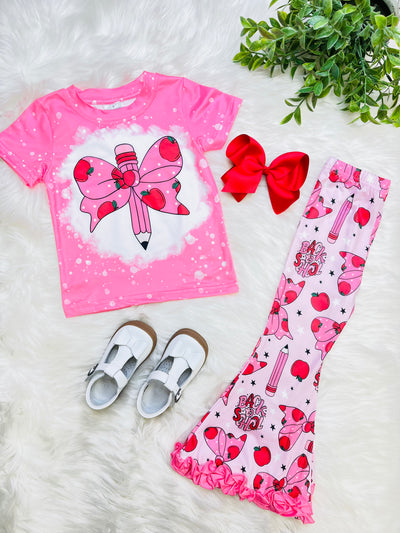 Pink Bow Pencil Back to School Set Girls