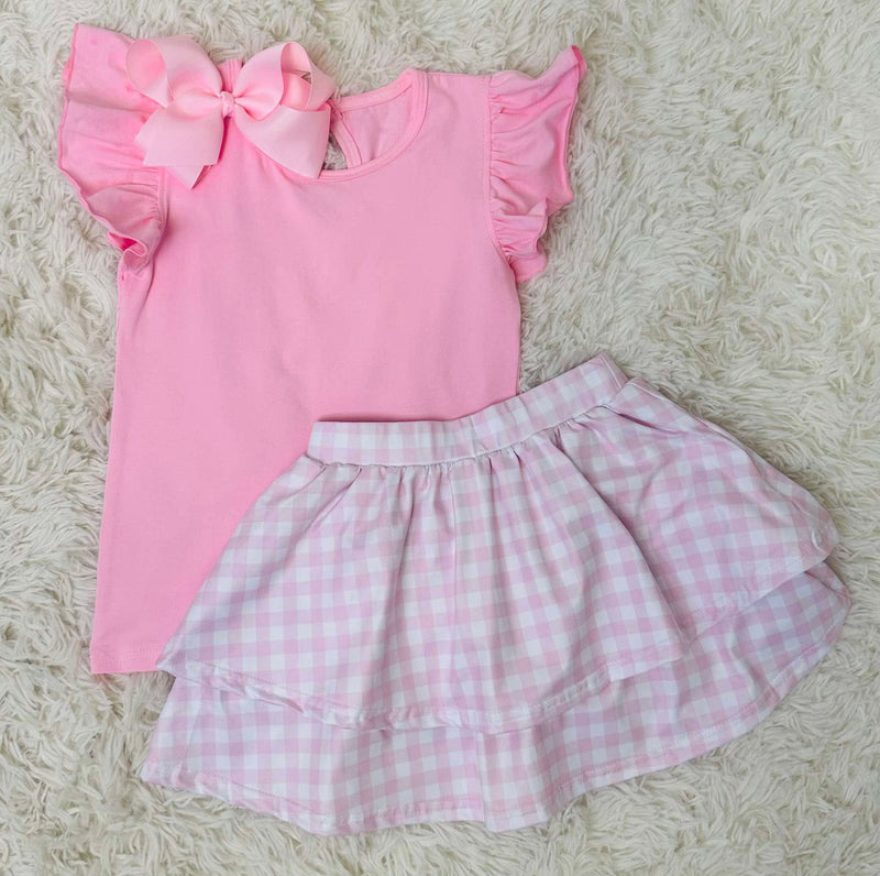 Pink Plaid Active Skort Set Girls