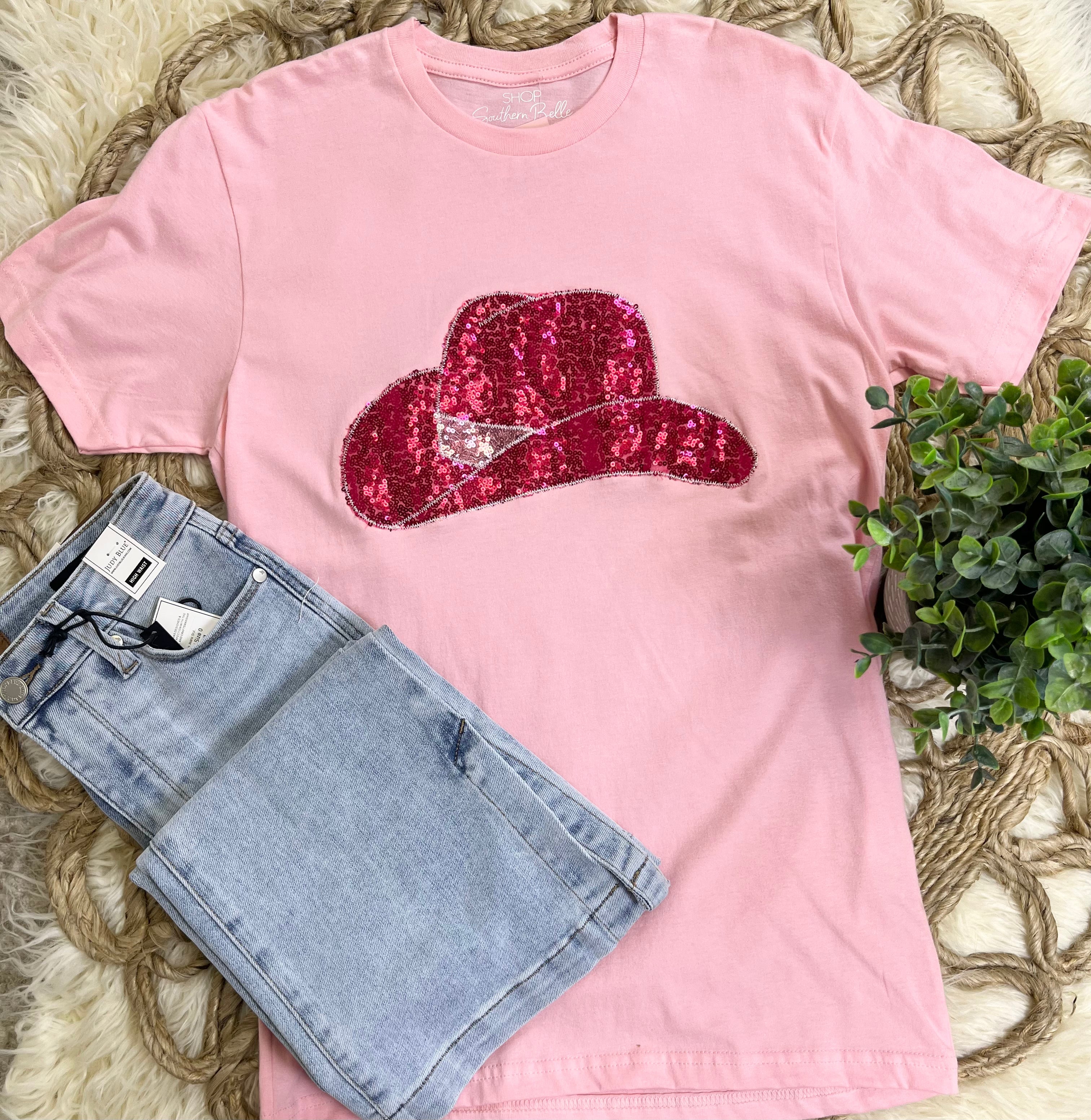 Pink Sequin Cowgirl Hat Tee