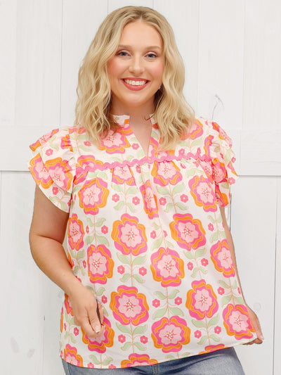 Pink and Orange Rose Blouse