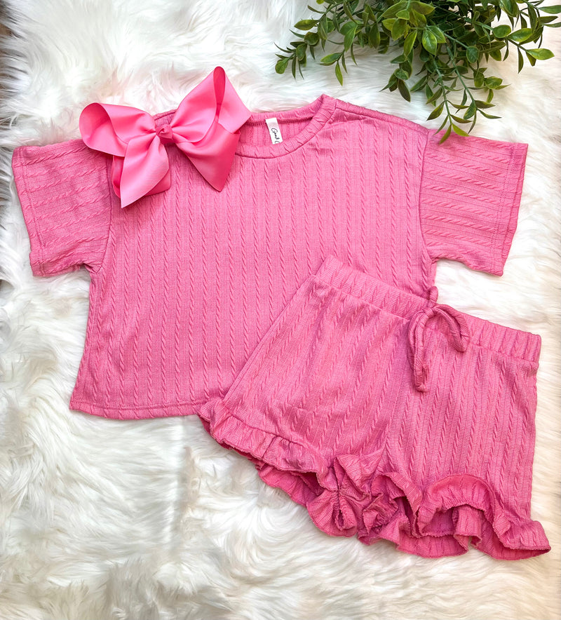 Pink ribbed ruffled set by good girl