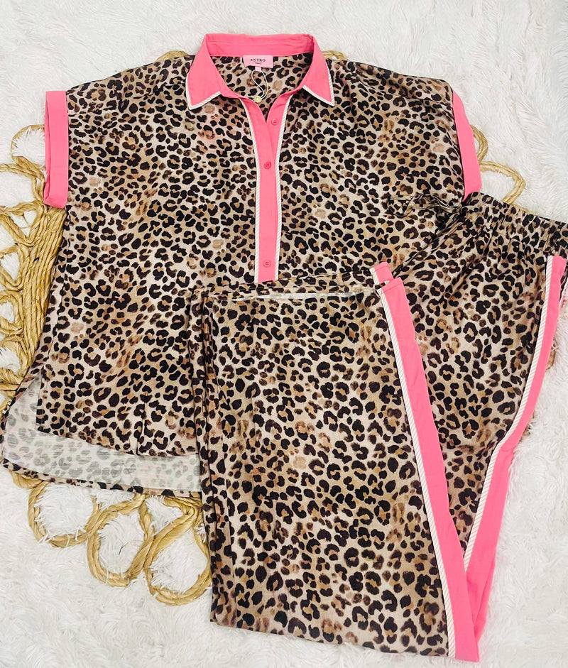 Pinstripe Cheetah Pants Set by Entro
