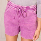 Plum Acid Wash Drawstring Shorts