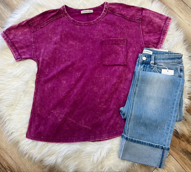 Plum Acid Wash Pocket Top