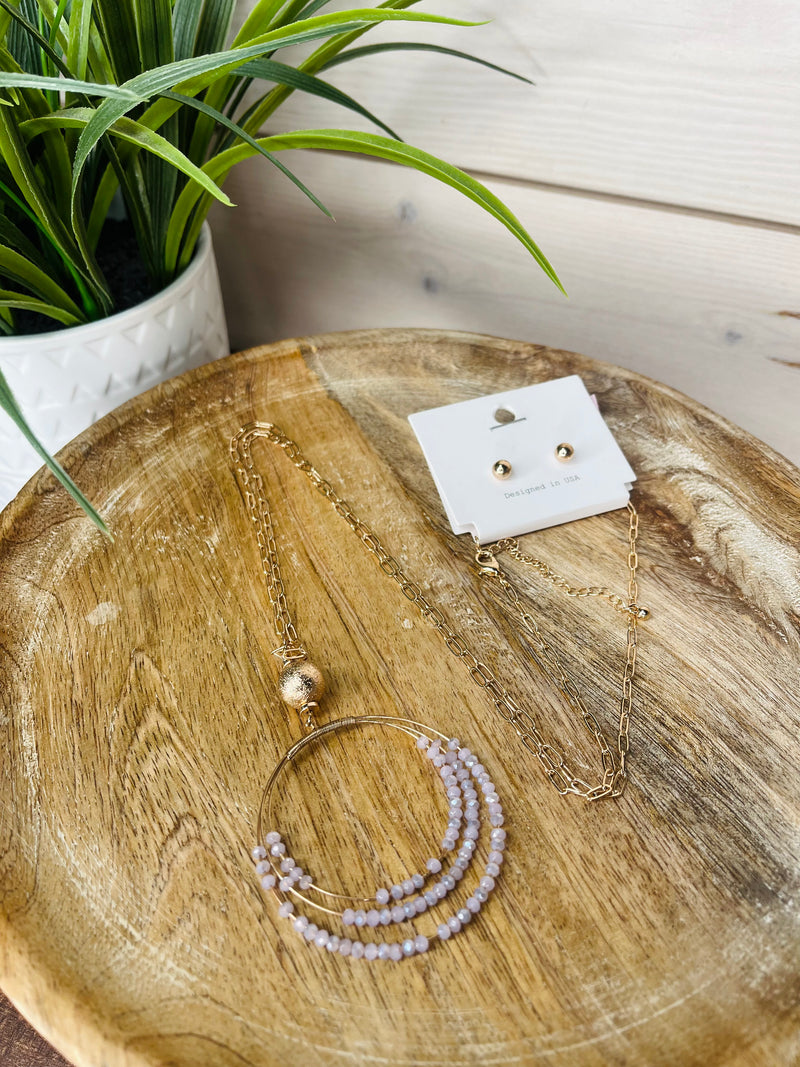 Purple Rhinestone Necklace and Earrings