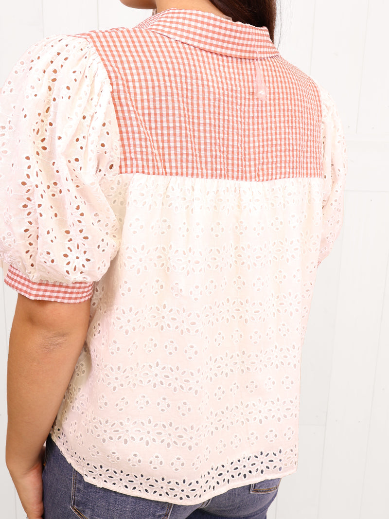 Red Plaid Eyelet Top