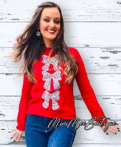 Red Sweater with Sequin Bows - Mini Mee Boutique