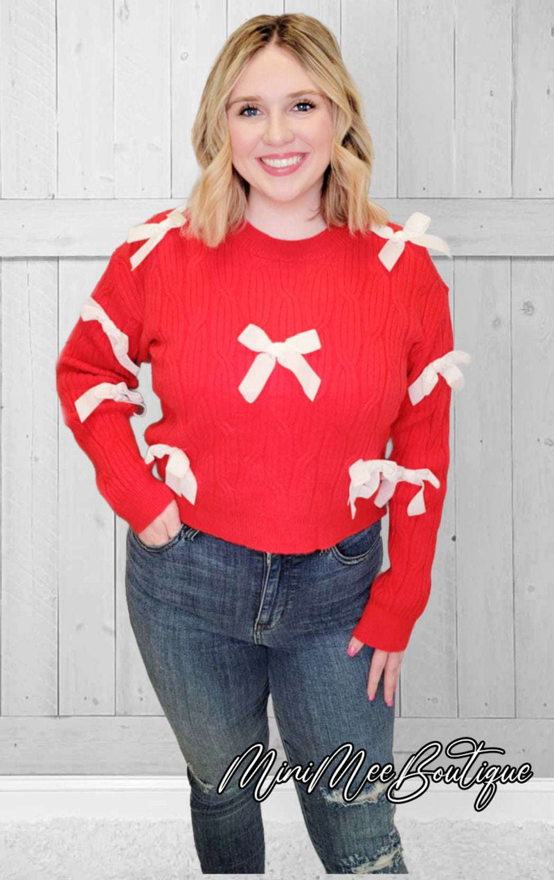 Red Sweater with White Bows - Mini Mee Boutique