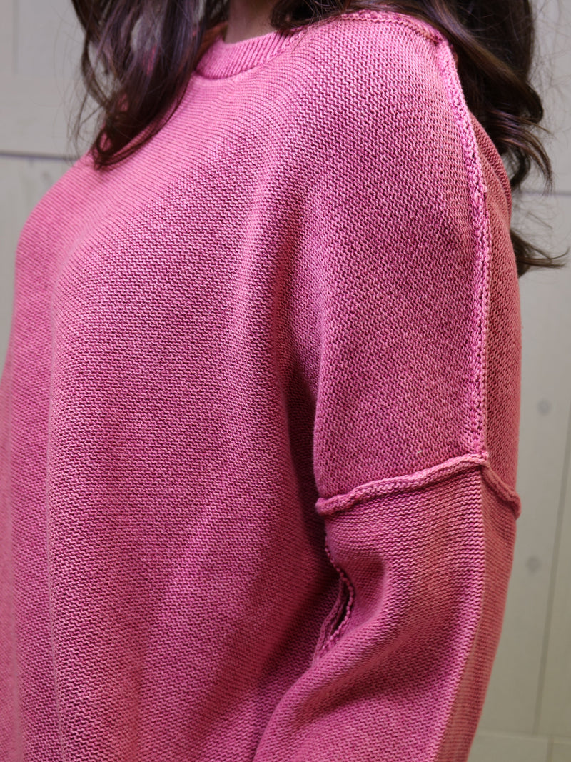 Red Washed 3/4 Sleeve Boxy Sweater