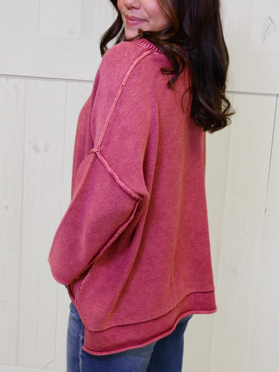 Red Washed 3/4 Sleeve Boxy Sweater