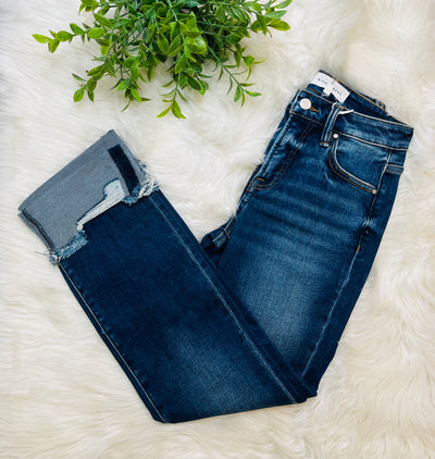 Risen Dark High Rise Cuff Crop Jeans 5877