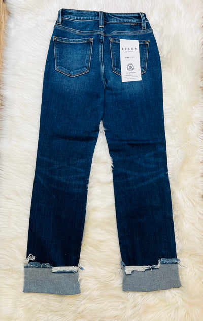 Risen Dark High Rise Cuff Crop Jeans 5877