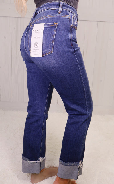 Risen Dark High Rise Cuff Crop Jeans 5877