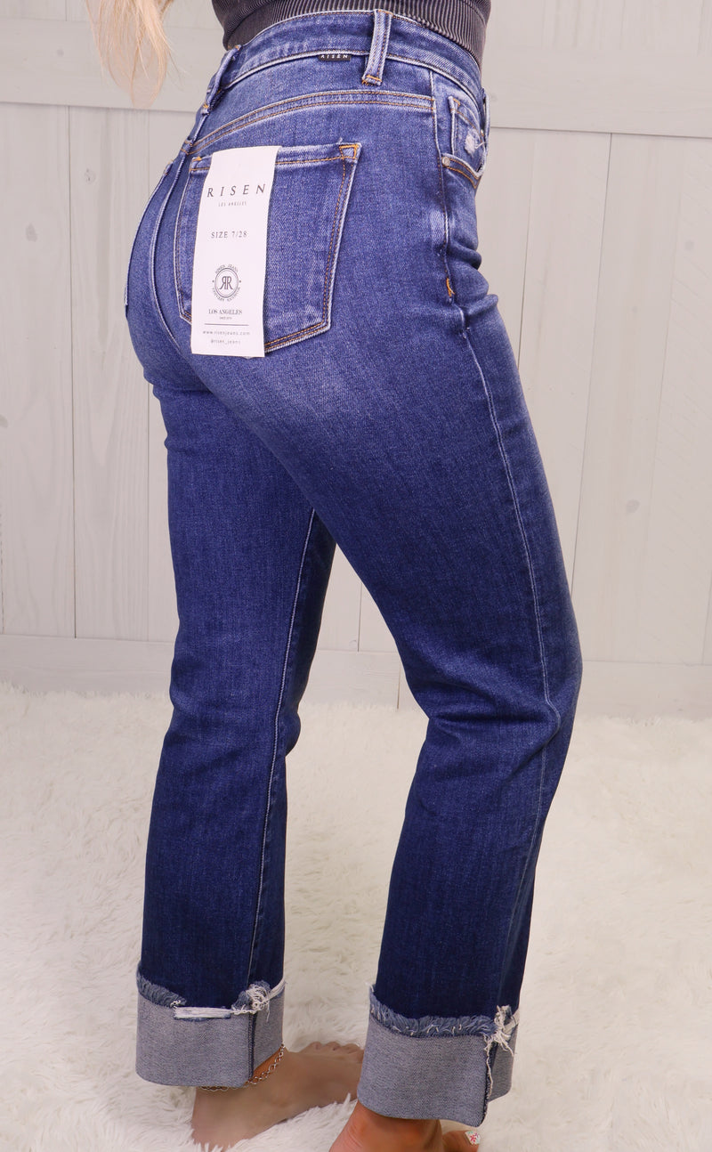Risen Dark High Rise Cuff Crop Jeans 5877