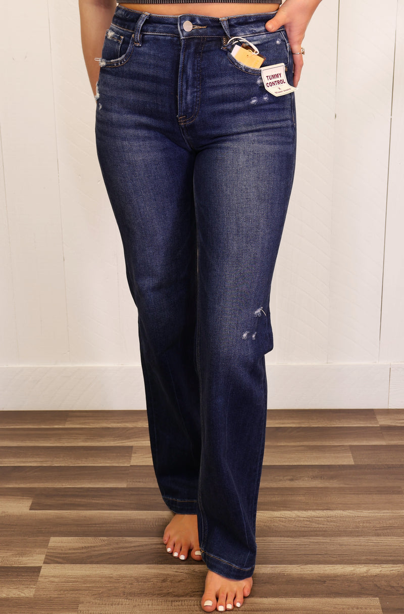 Risen Dark Wash High Rise Straight Jeans 5947