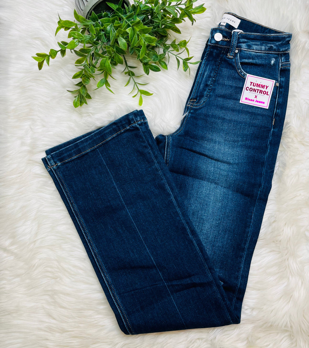 Risen Dark Wash High Rise Straight Jeans 5947 Regular and Curvy