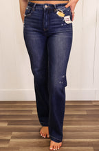 Risen Dark Wash High Rise Straight Jeans 5947 Regular and Curvy