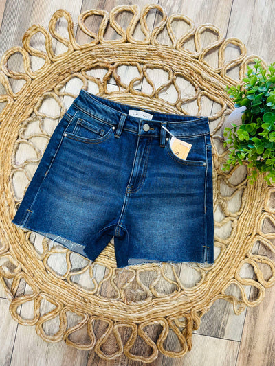 Risen High Rise Raw Cut Shorts Jeans