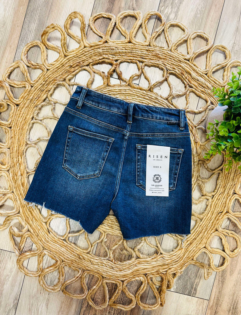 Risen High Rise Raw Cut Shorts Jeans