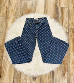 Risen High Rise Wide Leg Bow Embroidered Jeans Style 1362
