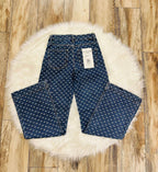 Risen High Rise Wide Leg Bow Embroidered Jeans Style 1362