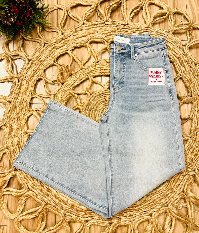 Risen Light Wash High Rise Crop Wide Leg Jeans 5954