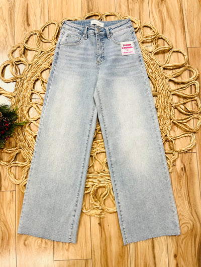 Risen Light Wash High Rise Crop Wide Leg Jeans 5954